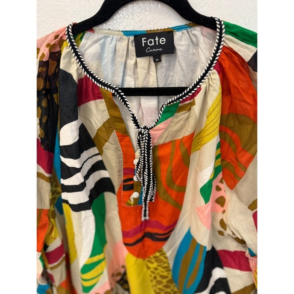 Fate Curve Boutique Peasant Boho Colorful Tunic Top Size 2X - Picture 3 of 11
